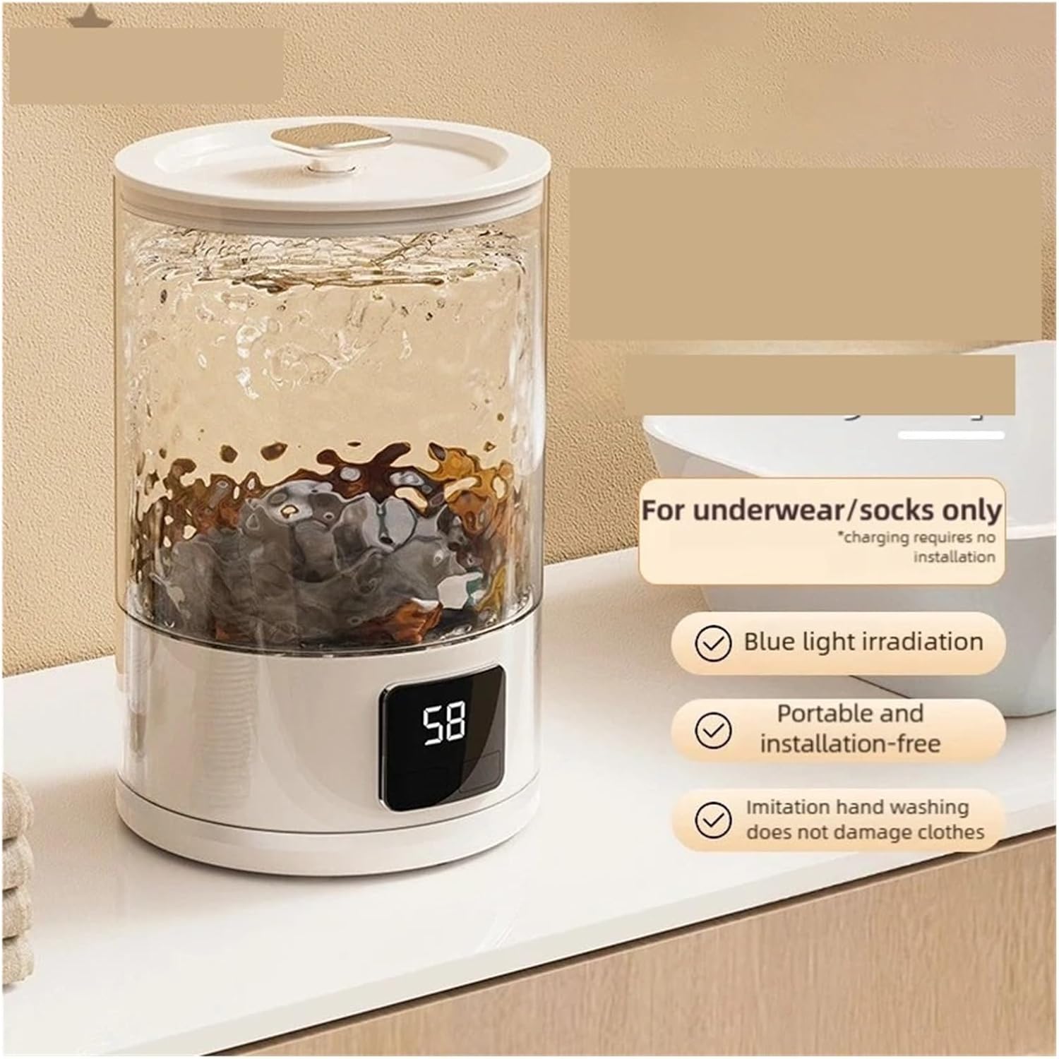 Portable Washing Machine, Power Washercharging 3-speed Adjustment For Travel Socks Underwear Wireless Portable Clothing Washing Cups,for Apartments, Homes, and Dorms(Black)