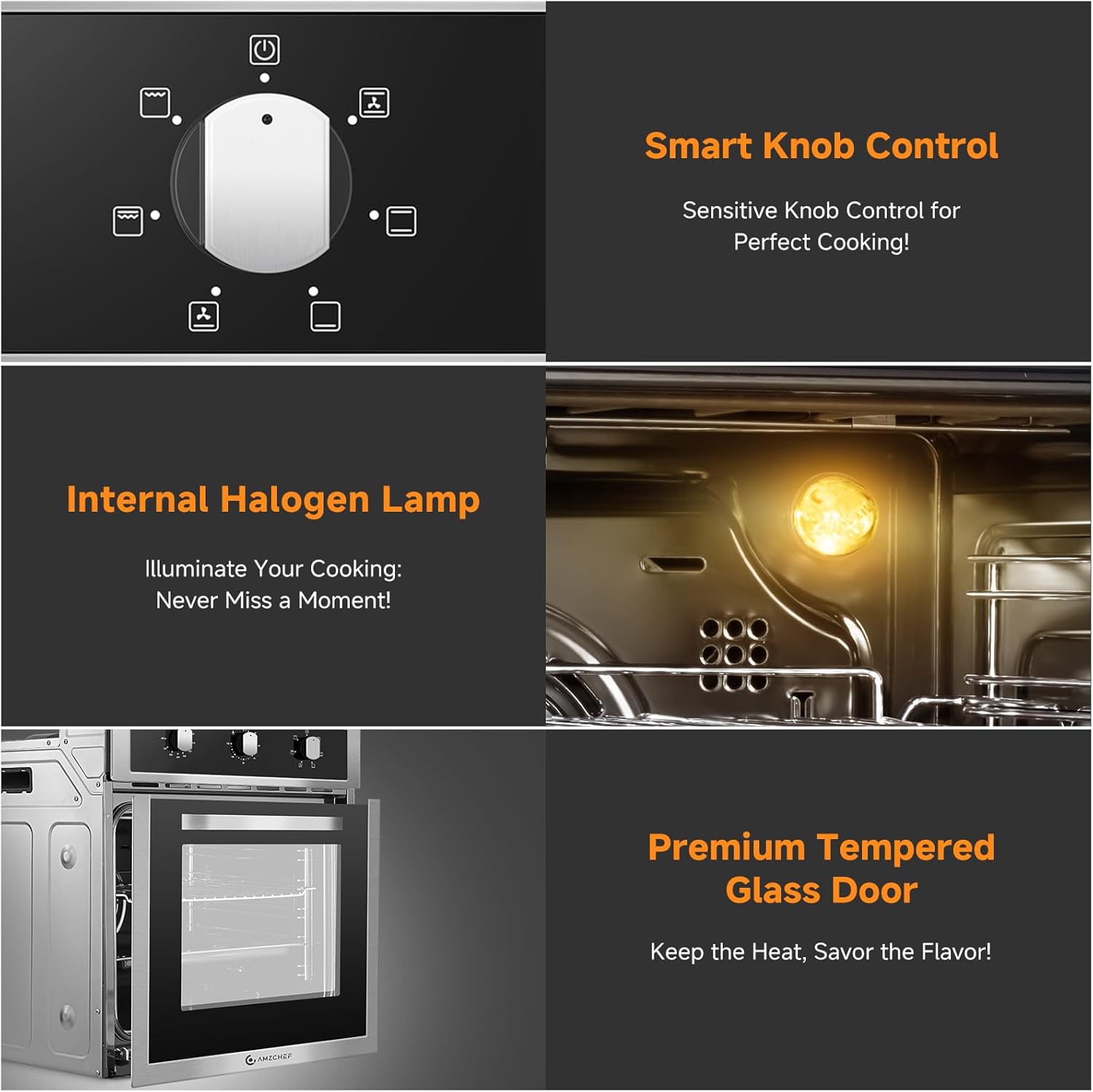 Wall Ovens 24 inch Electric, AMZCHEF 24 inch Wall Oven, 2200w Single Wall Oven with 6 Cooking Modes, 2.5 Cu.Ft. Electric Wall Oven, Convection Oven with Mechanical Knobs Control, Stainless Steel