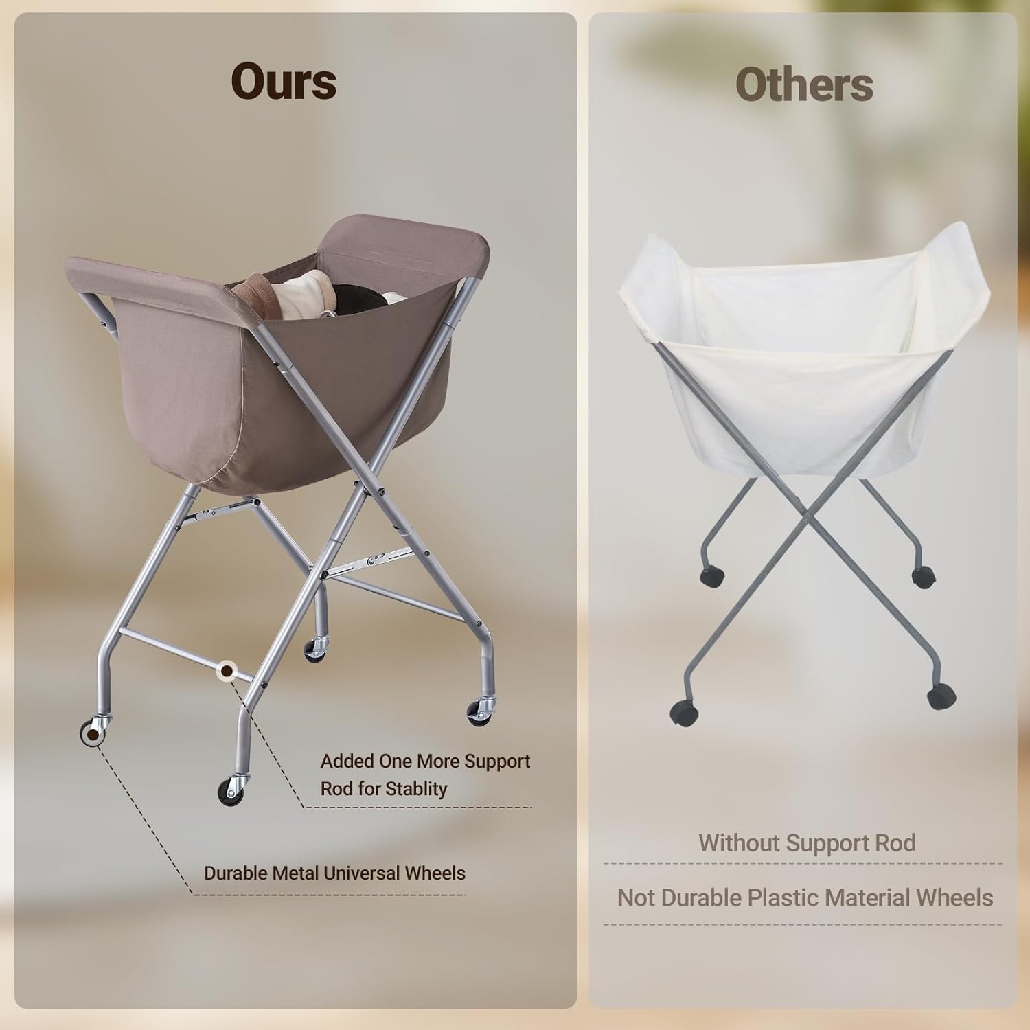 ELYKEN Laundry Cart with Wheels, 32”H Easy Rolling Laundry Hamper with Removable Liner Bag, Sturdy Metal Frame Clothes Basket with 4 Casters and 2 Brakes