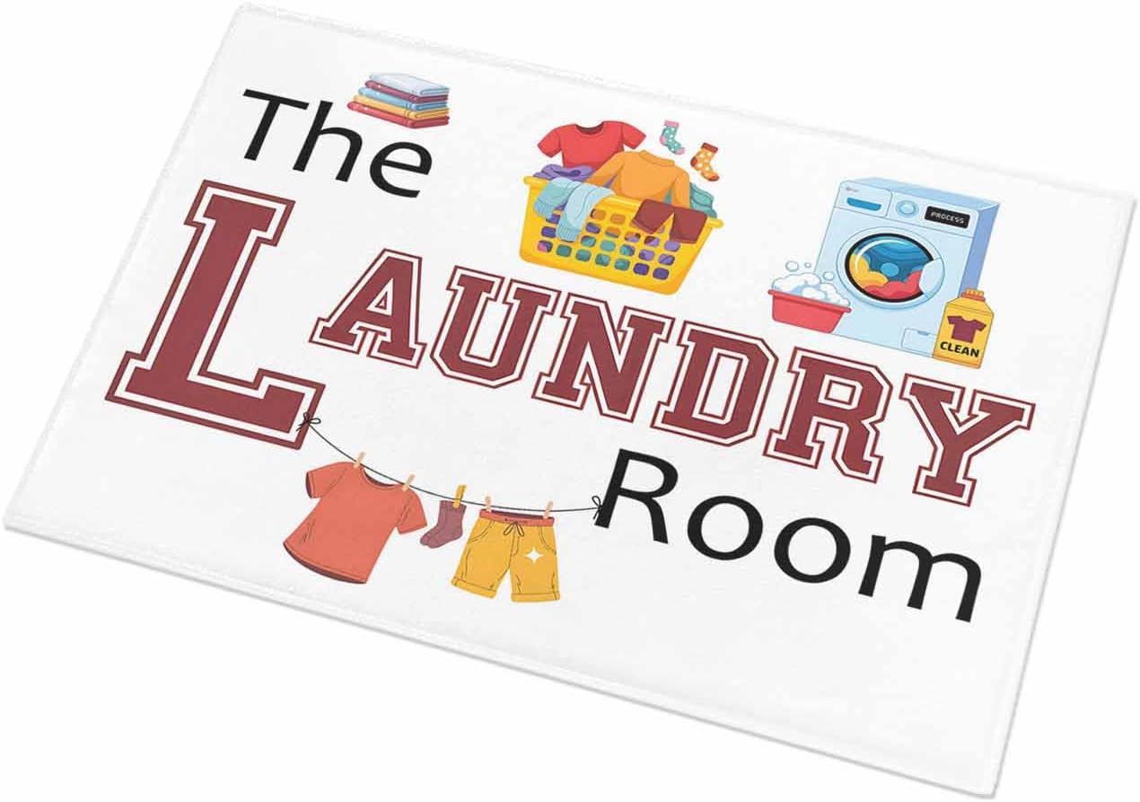 Indoor Doormat The Laundry Room Text on White,Shaggy Floor Mat with Non-Skid Backing Washing Machine Clothes,Machine Washable Plush Area Rug Carpets for Kitchen Nursery Bedroom