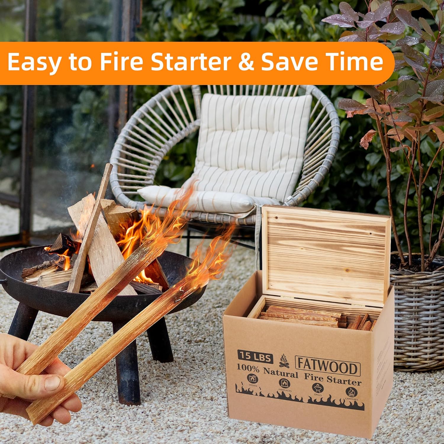 Fatwood Firestarter Kindling Sticks (15 lb with Box)
