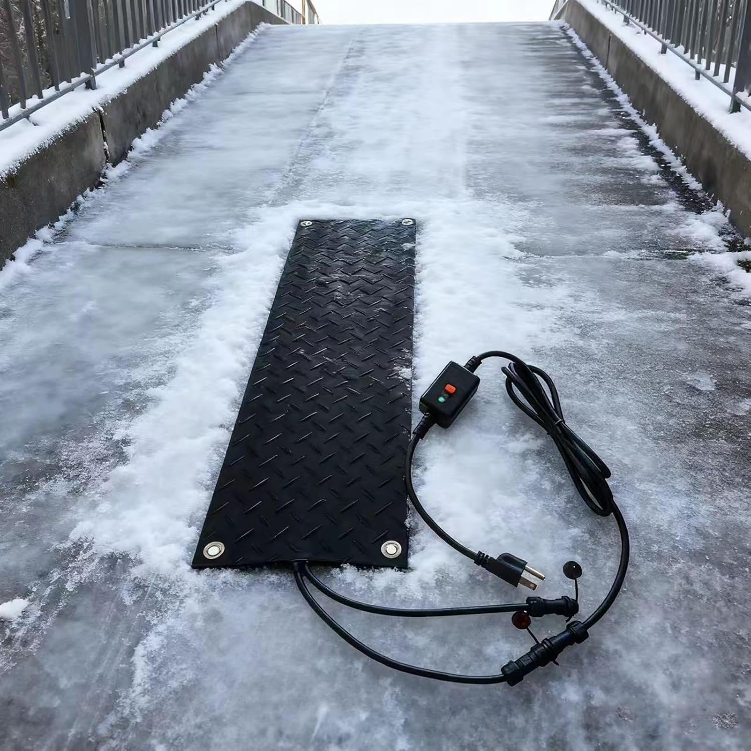 Snow-Melting Sidewalk mat, Anti-Slip Rubber Heating mat, with Power Cord, 2-inch/Hour Speed ice and Snow Heating mat, Suitable for Outdoor Staircase Steps, Sidewalk Lanes(60x360cm/23.6x142in)