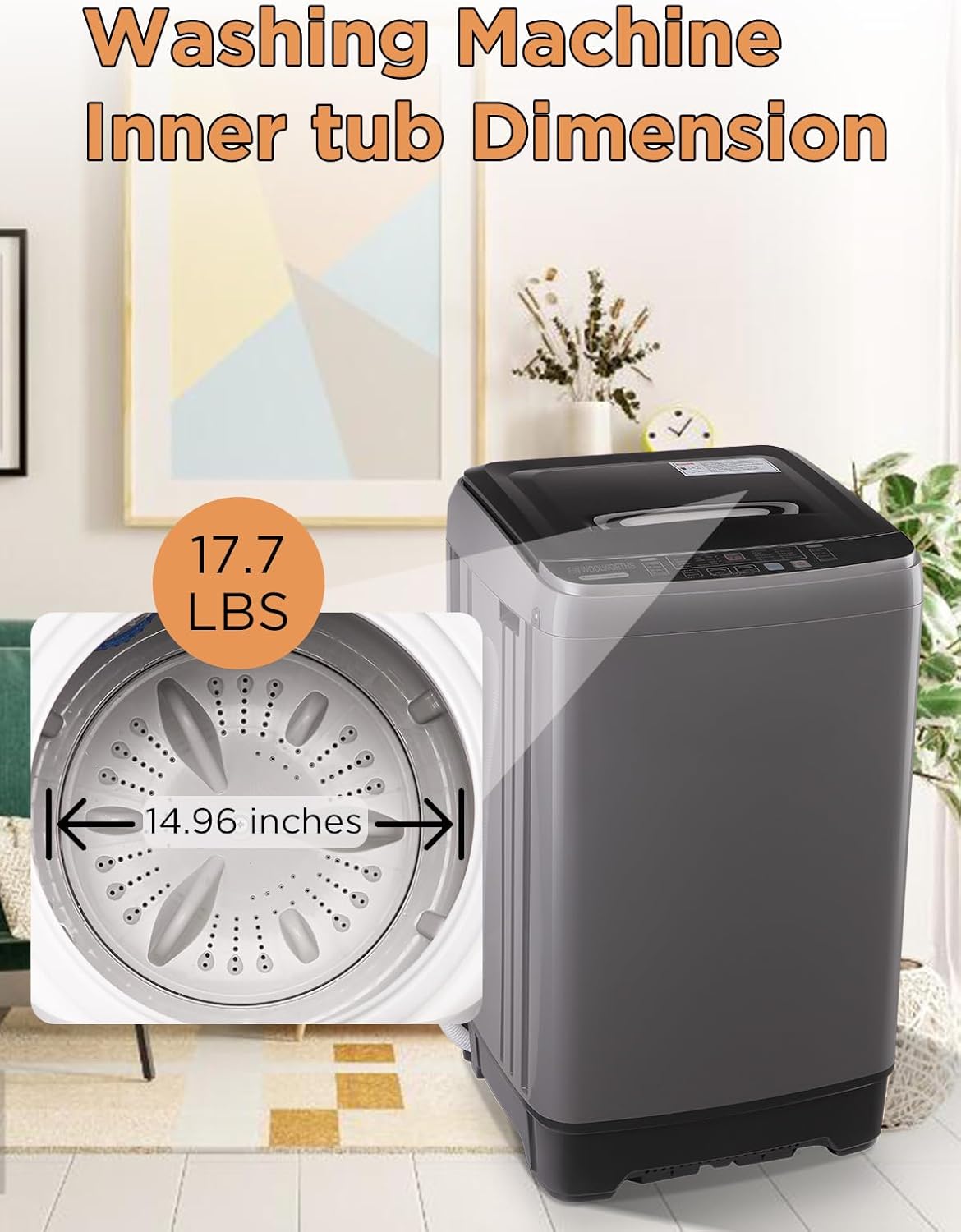 17.7 lbs Full-Automatic Washing Machine with LED Display, Laundry Washer with Drain Pump, 10 Wash Programs 8 Water Levels Washer & Spinner for Home, Apartment, Dorms, Grey