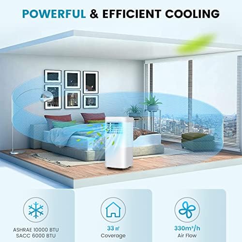 GOFLAME Portable Air Conditioner, 10000 BTU Powerful AC Unit with Remote Control and 4 Casters, 3-in-1 Air Cooler & Dehumidifier & Fan with 24H Timer, Child Lock for Living Room Bedroom Office, White
