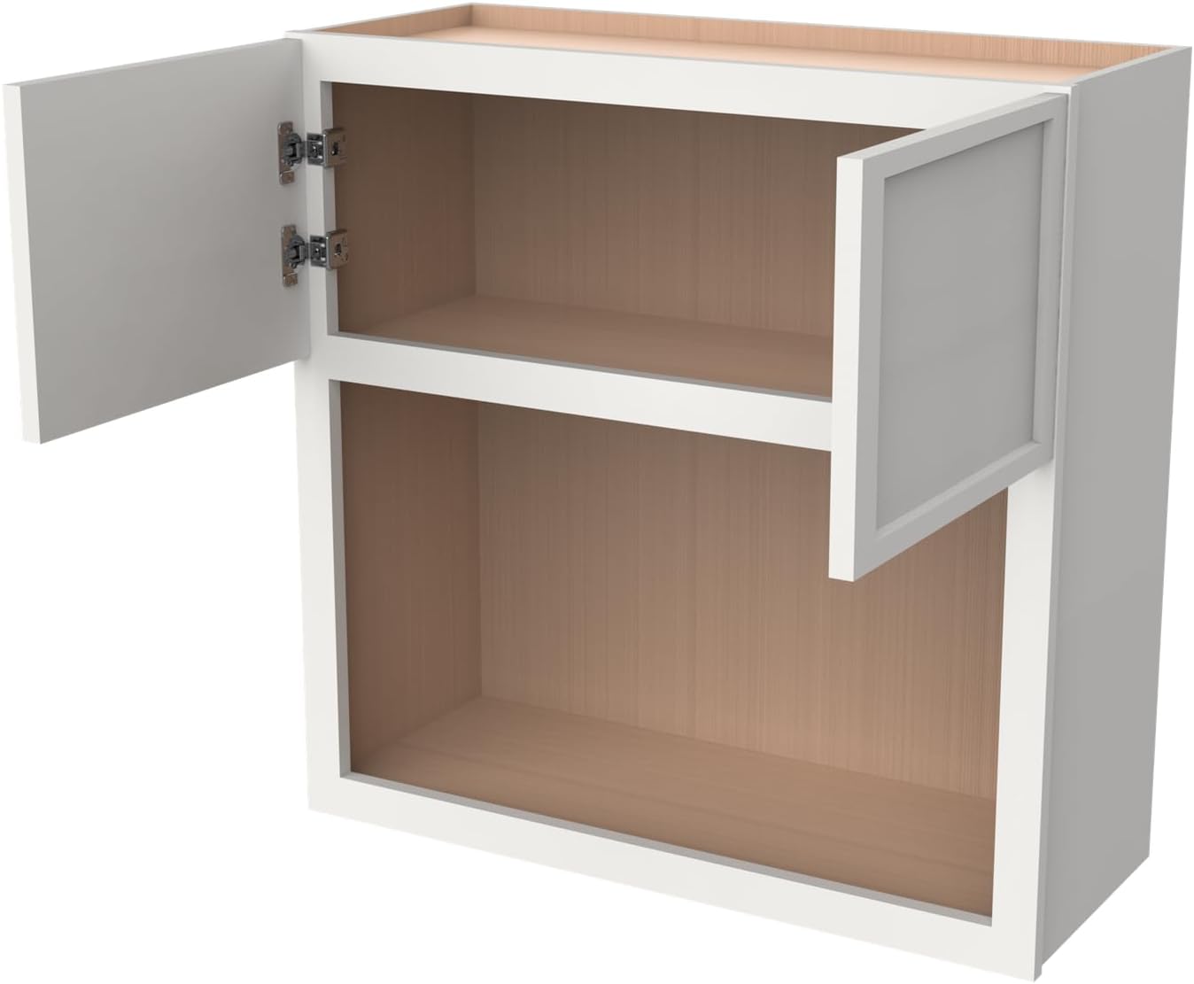 Solid Wood RTA Wall Microwave Cabinet with Open Shelves – Shaker Style, Space-Saving Kitchen Pantry Storage, Durable and Versatile Wall-Mounted Organizer (NT-Origami White, 30