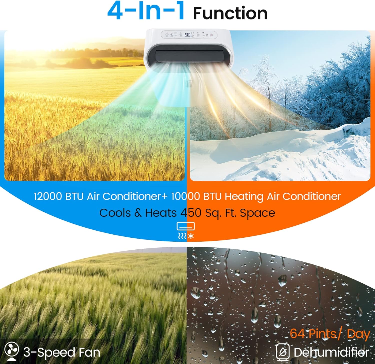 DORTALA 12000 BTU Portable Air Conditioner and Heater, 4-in-1 AC Unit with Dehumidifier, Heat, Cool, Fan, Standing AC with WiFi Smart App Control, 24H Timer, Remote Control, Cools up to 450 Sq. Ft