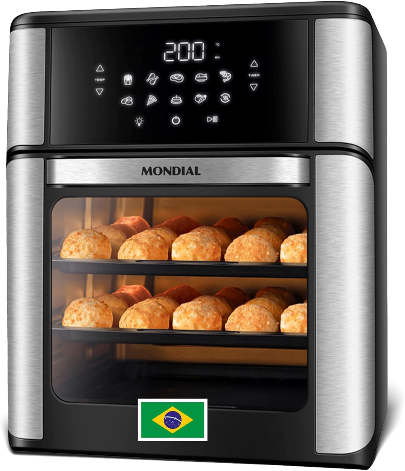 Air Fryer Oven 1800W, 12.7QT Capacity, Touchscreen Panel, Automatic Shut-Off – Black & Stainless Steel – Mondial