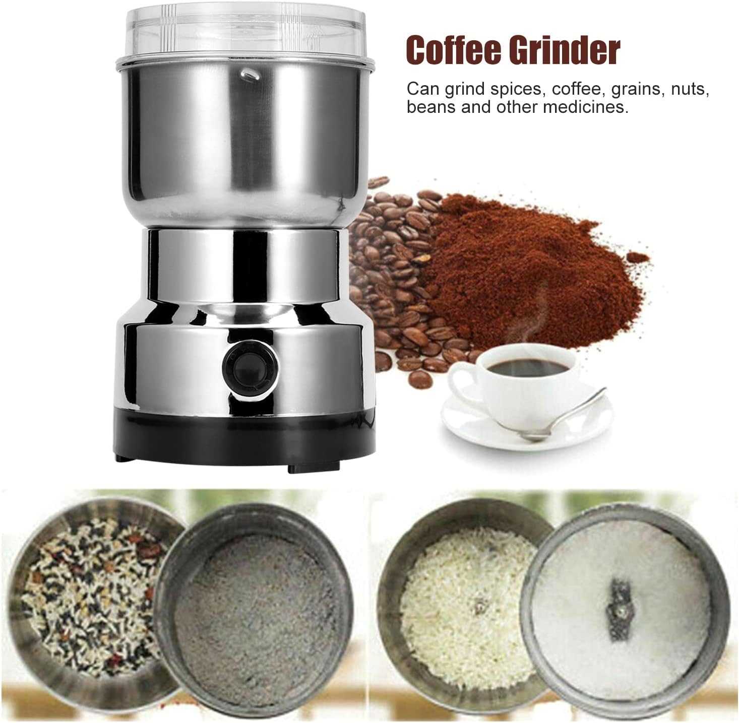 Coffee Grinder Electric, Stainless Steel Grain Mill Blender Electric Coffee Bean Grinder Crusher Household Automatic Grain Grinder Kitchen Milling Grinding Tool for Herbs/Spices/Nuts(#1)