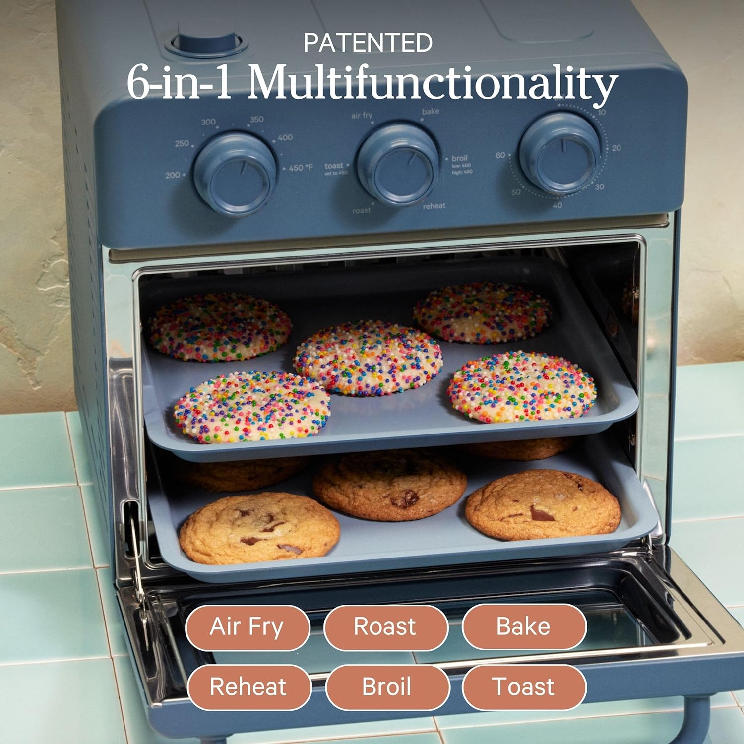 Our Place Wonder Oven + Baker’s Kit | 6-in-1 Air Fryer & Toaster Oven with Steam Infusion | 3-Piece Nonstick Ceramic Bakeware Set (Round, Square & Muffin Pan) | Non-Toxic PFAS-Free Baking | Blue Salt