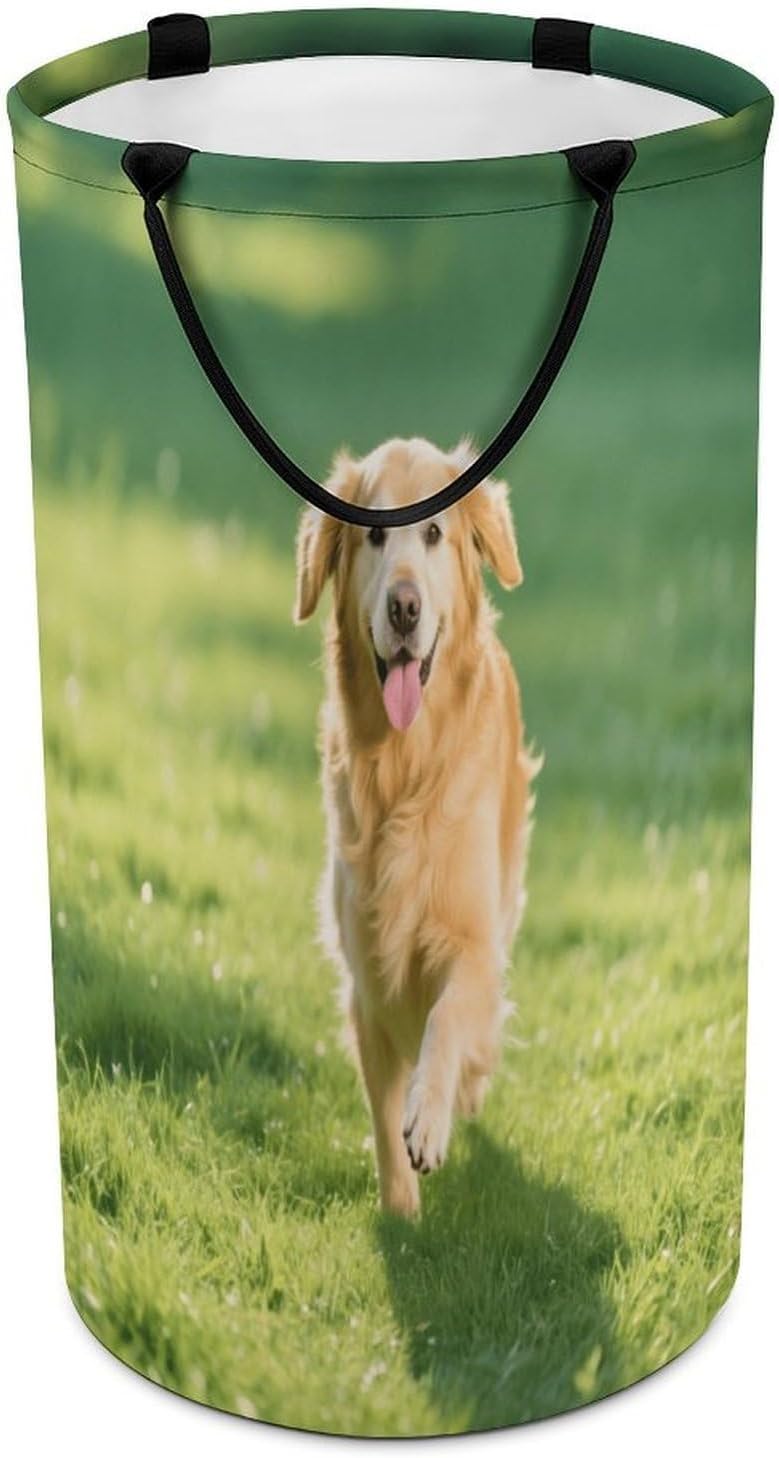86L Large Laundry Hamper Golden Retriever Patterned Dirty Laundry Hamper Foldable Laundry Bag with Handle Suitable for Bedroom Living Room And Bathroom Washing Machine