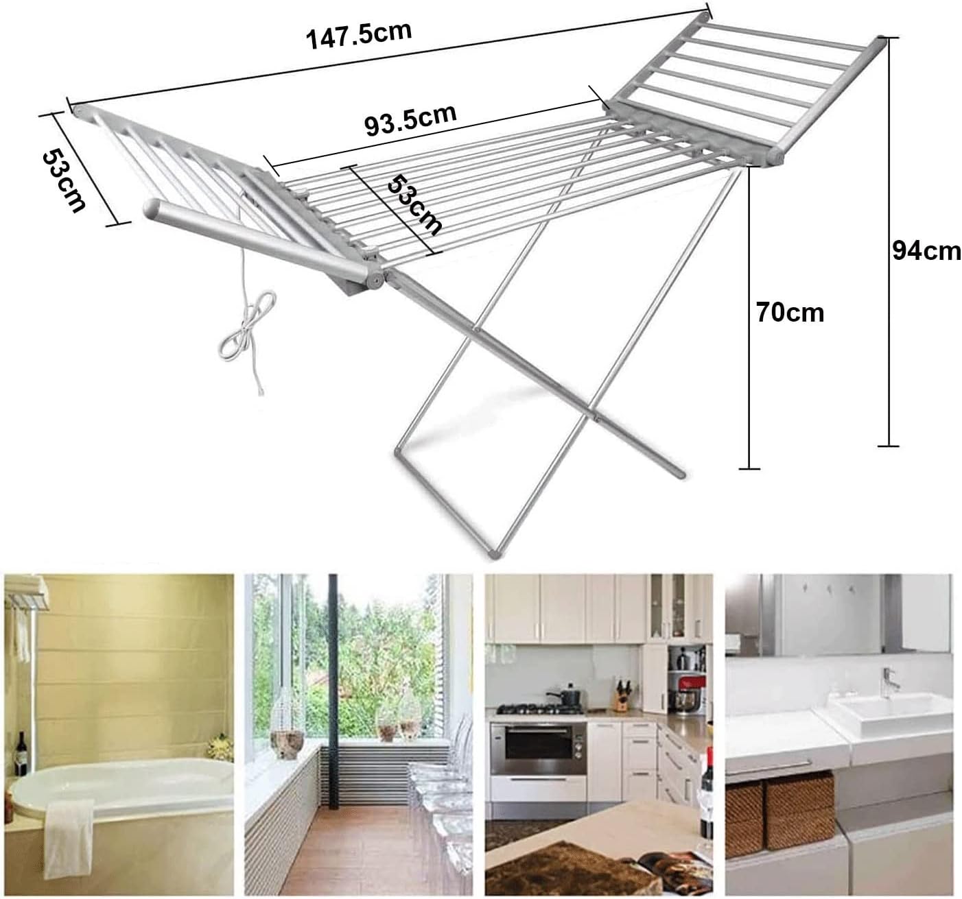 Clothes Dryer, 18 Bars Winged Electric Heated Clothes Dryer Folding,Energy Efficient Indoor Airer Wet Laundry Drying Horse Rack for Easy Storage Dry The New
