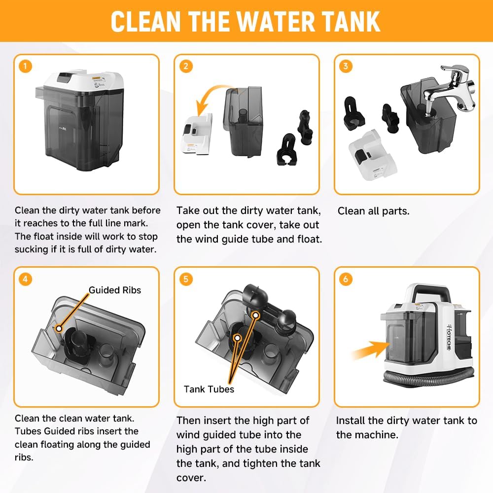 Hoteche Portable Carpet Cleaner Machine, Powerful Handheld Spot Extractor for Pet Stains, Upholstery & Car Interior Cleaning, Dual Tank System, Lightweight Electric Carpet Shampooer with Accessories