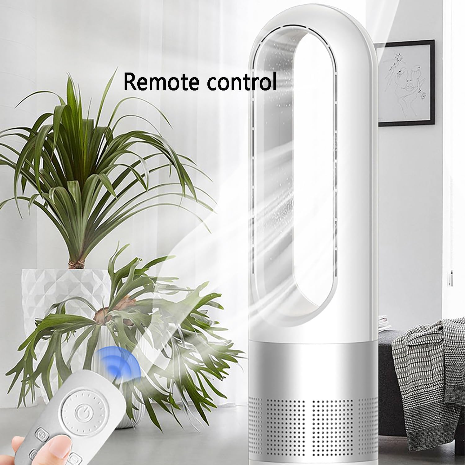 Bladeless Fan, Quiet Oscillating Tower Fan with Remote, Office Floor Fan, Air Circulation Fans, Hot and Cold, Can Be Used All Year Round；8 Air Speeds, Timed Appointments(Gold)