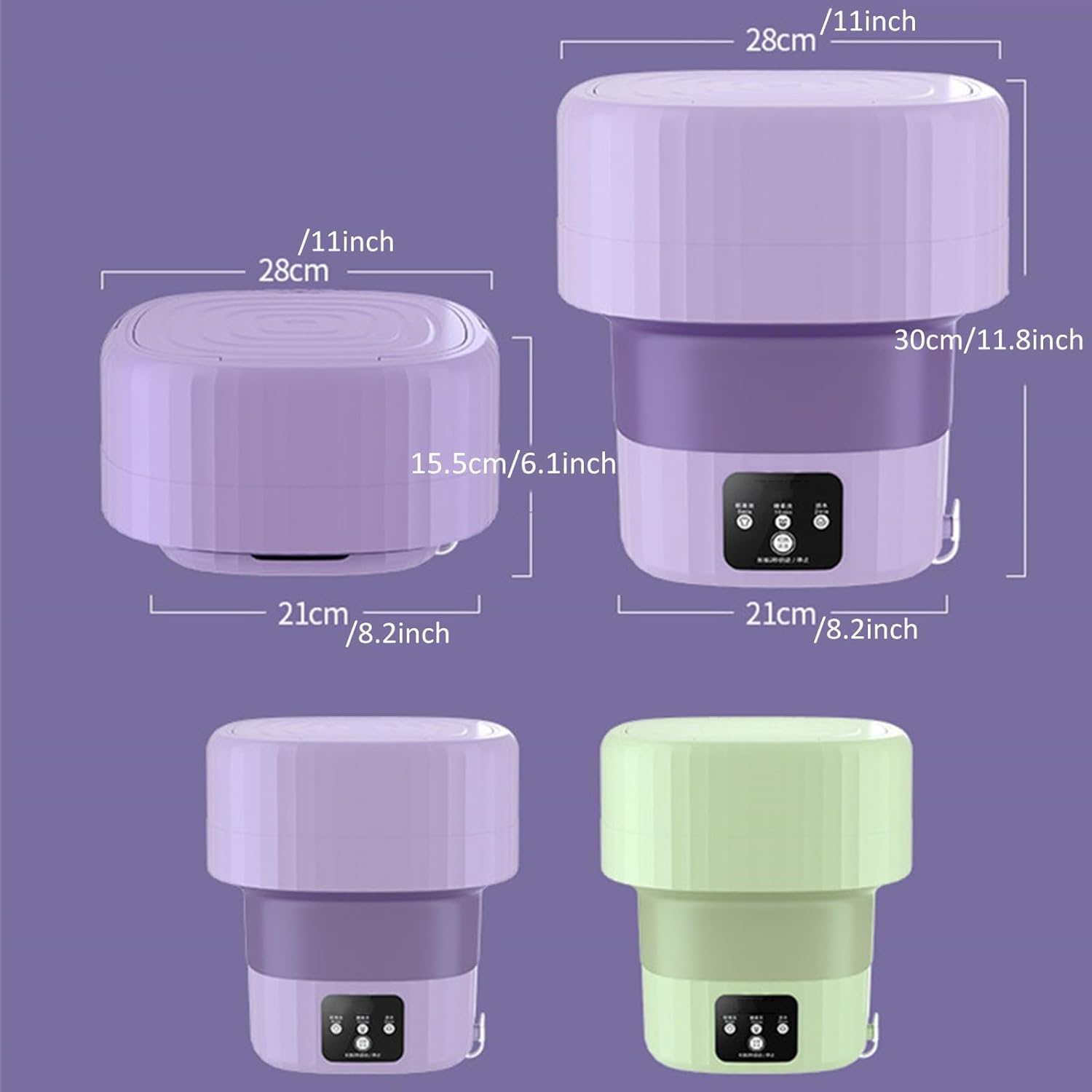 Portable Washing Machine, High Capacity Mini Washing Machine Foldable, with Soft Spin Dry for Socks, Baby Clothes, Towels, Delicate Items (Color : Green)