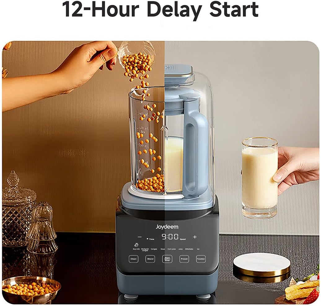 Joydeem Soymilk Maker Machine with Soundproof Shield, Hot and Cold Blender for Soymilk, Juice, Milkshake and Soup, Low Noise Cooking Blender, 1.75L Capacity, JD-J09