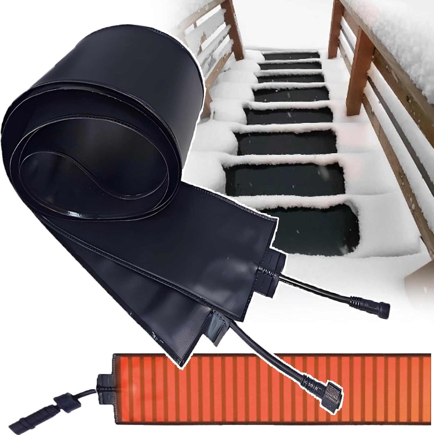 Professional Electric Snow Melting Mats - Outdoor Door De-Icing Heat Tape, Graphene Rapid Heating, Width 12cm(4.72in) Curlable | PVC Snow Melting Heating Pad 760cm/24.9ft