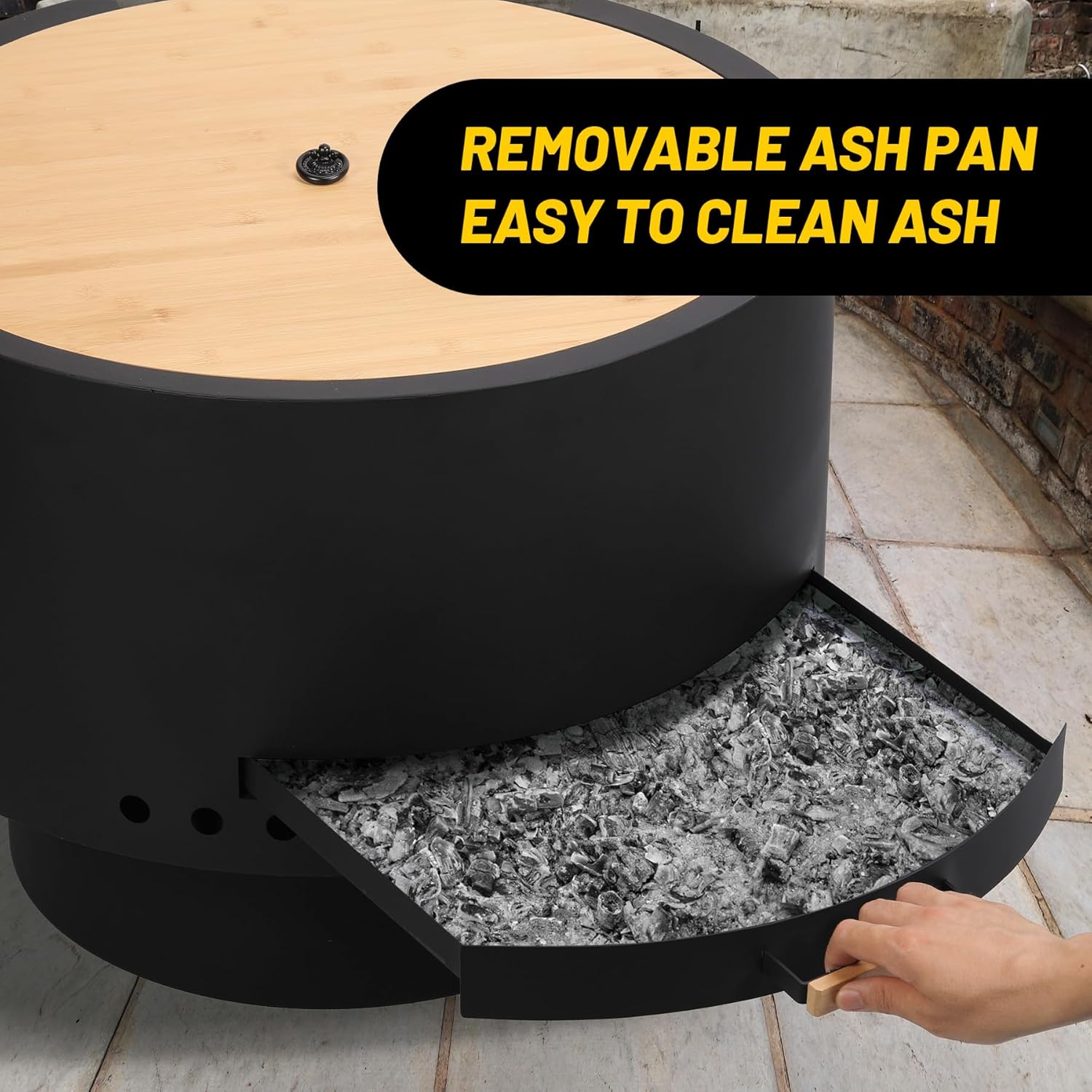 Garvee 26 in Smokeless Fire Pits, Wood Burning Firepits with Fire Poker, Outdoor Portable Fire Pits with Removable Ash Pan and Hardwood Top, Backyard Fireplace for Camping, Picnic and