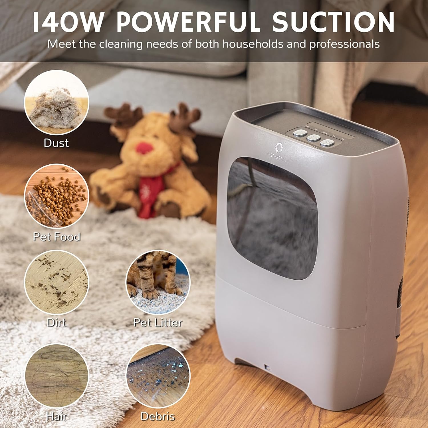 AIRTHEREAL Bundle | T1 Touchless Vacuum Automatic Dustpan with 4-Set Replacement Filters - Powerful Corded Canister Vacuum for Sweeping Salon, Pet Hair, Food, Dirt, Kitchen