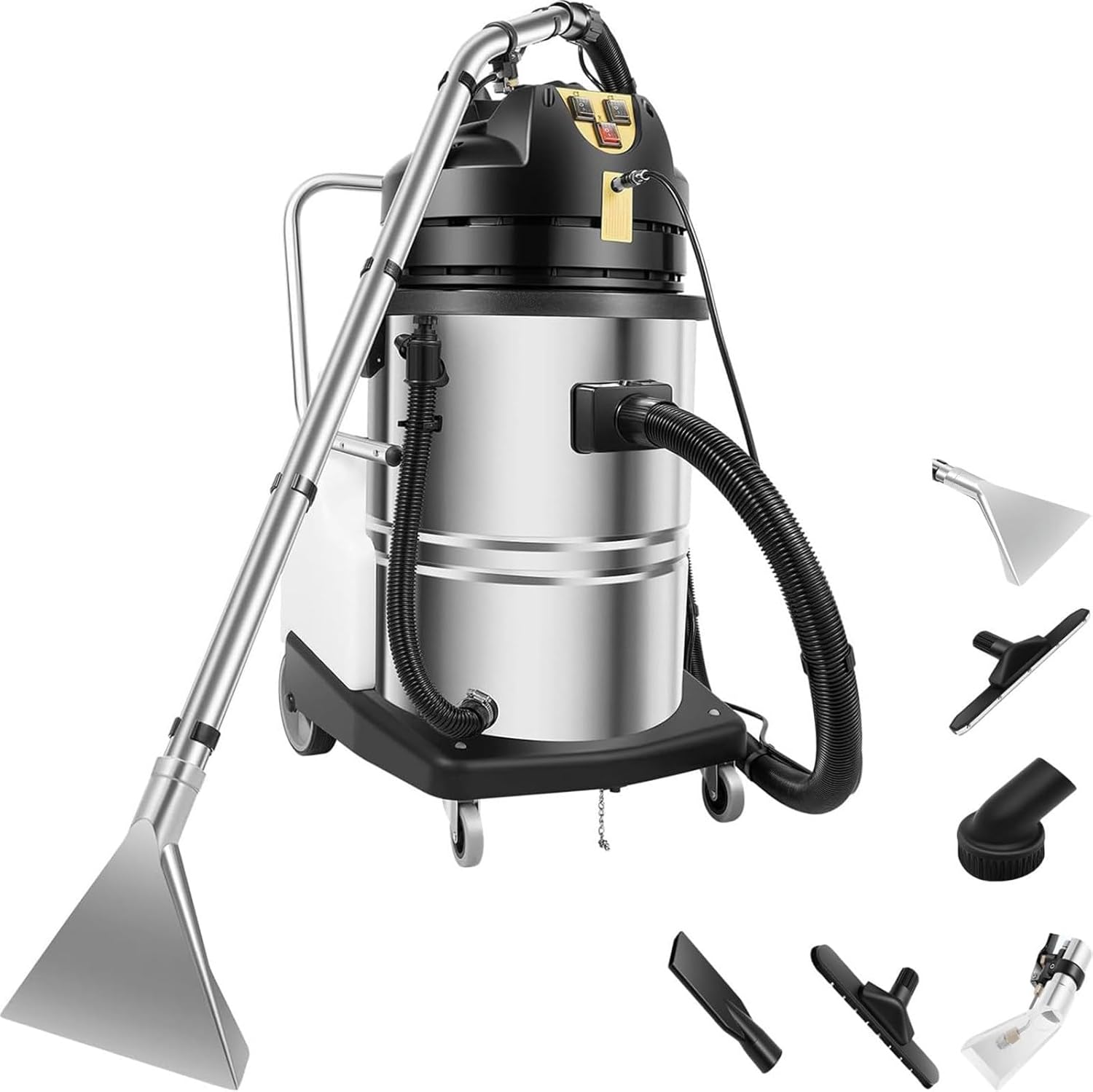 60l commercial carpet cleaning machine, upholstery cleaner machine, 3-in-1 multi-purpose vacuum cleaner with wheels, 2110w 250mbar powerful extraction, can clean floors, sofa, curtains, etc.