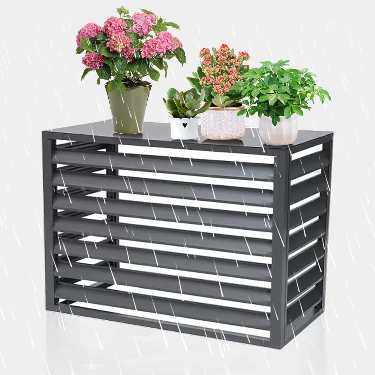 Aluminum Air Conditioner Fence with Top Cover, Outdoor Air Conditioner Fence, Theft Prevention, Noise Reduction(Gray,110cm)