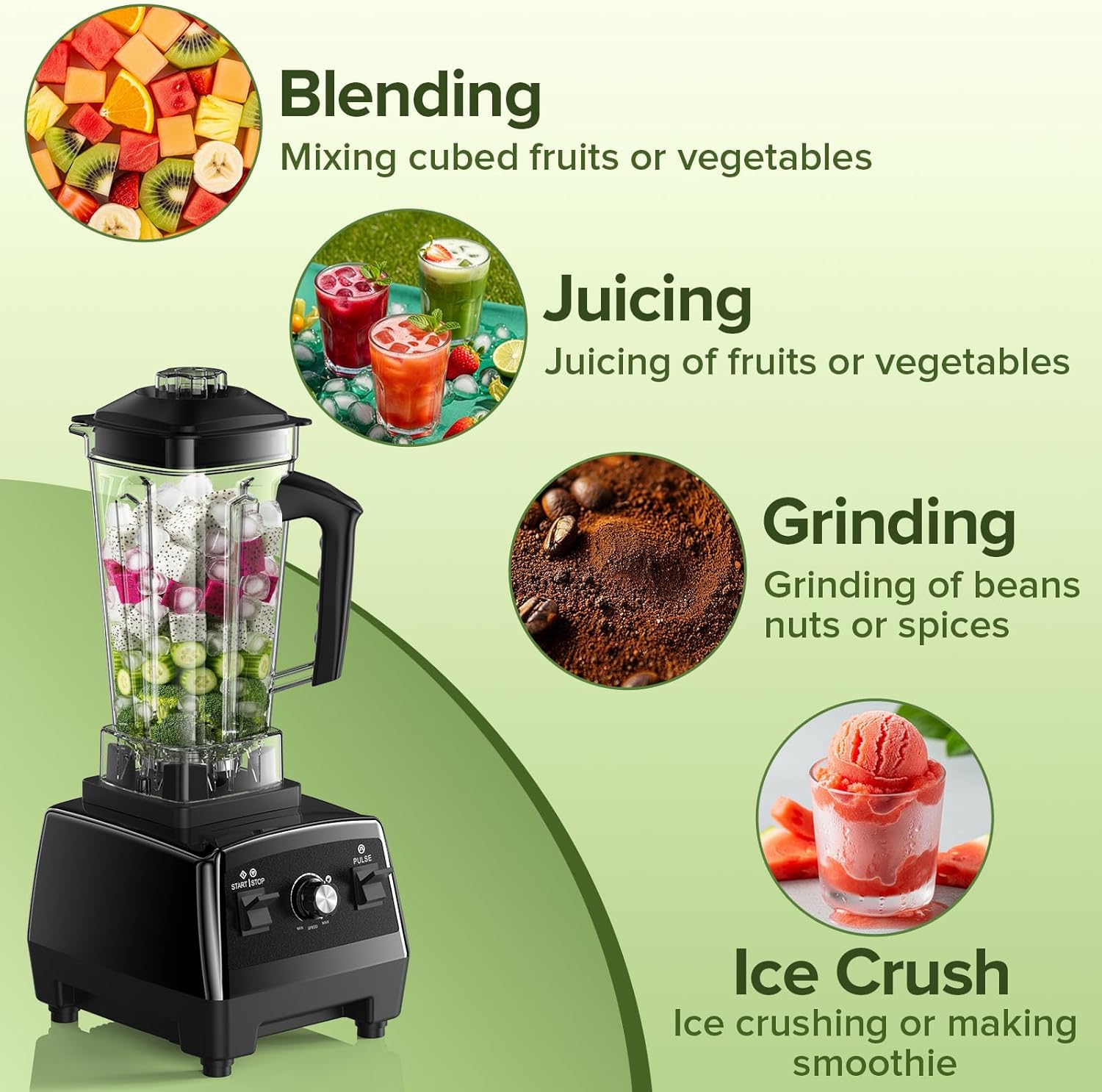 Blender for Smoothies, Blenders for Kitchen with 68Oz. Pitcher and 20Oz.Juicer Container, Smoothie Blender for Ice Crushing, Frozen Fruits, Black