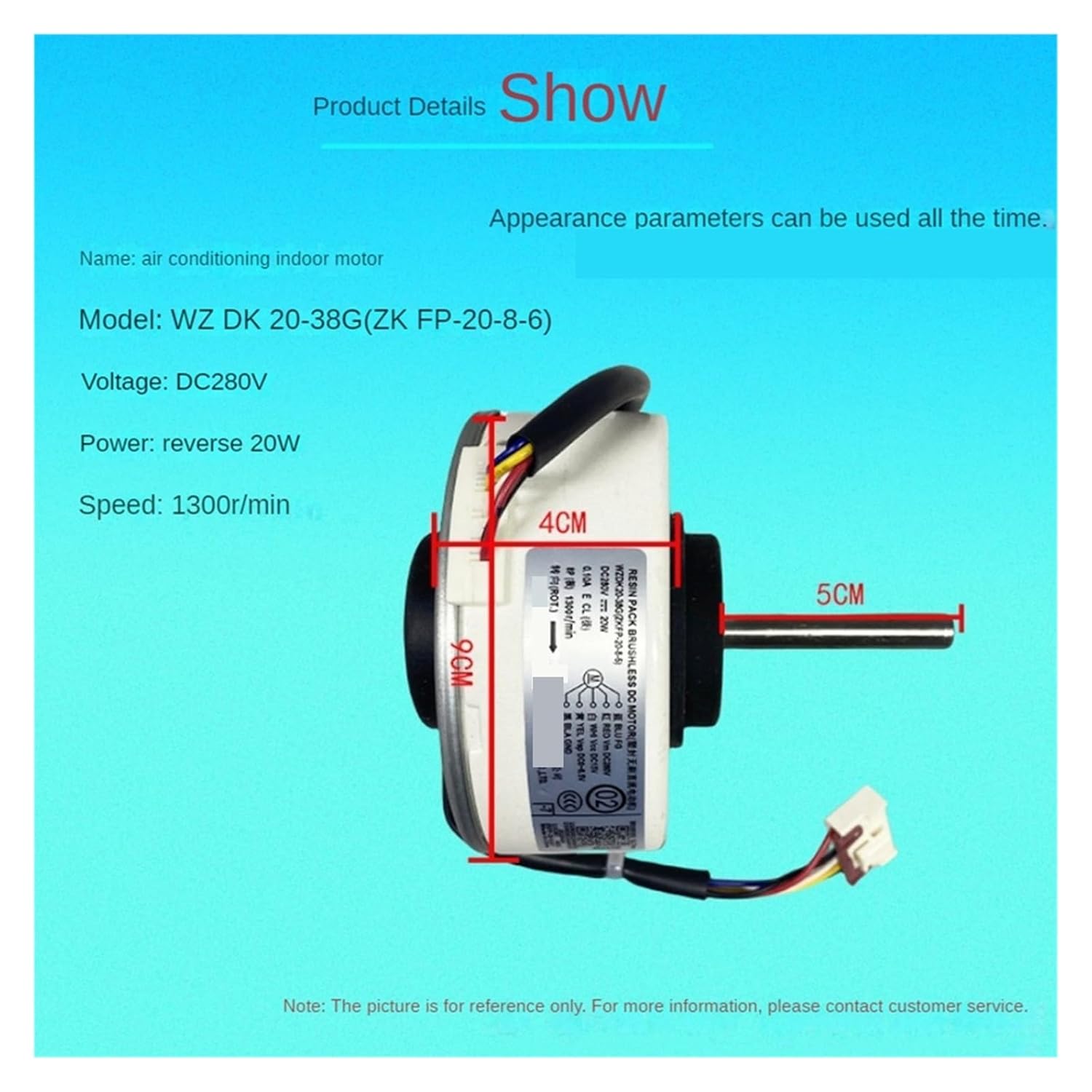 Compatible for WZDK20-38G (ZKFP-20-8-6) 20W，Air Conditioner Indoor Motor Household Brushless DC Fan Motor