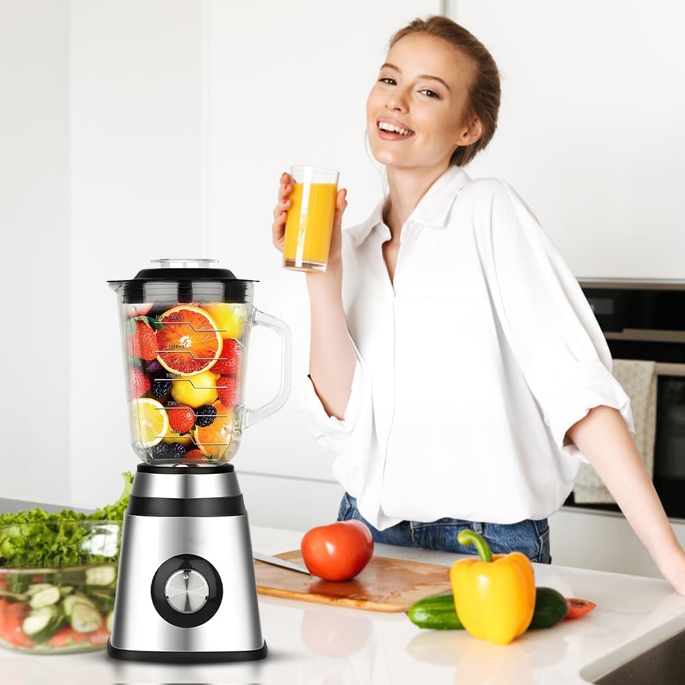 Personal Size Smoothie Blender with Cup for Kitchen 500W Stainless Steel Small Blender 2 Speed Adjustable with 48oz Glass Jar Double Serve Blender for Smoothies Shakes Drinks Baby Complementary