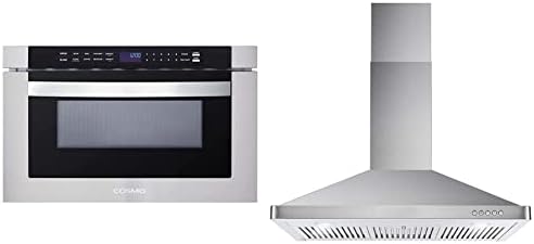COSMO COS-12MWDSS 24 in. Built-in Microwave Drawer + COSMO 63190 36 in. Wall Mount Range Hood