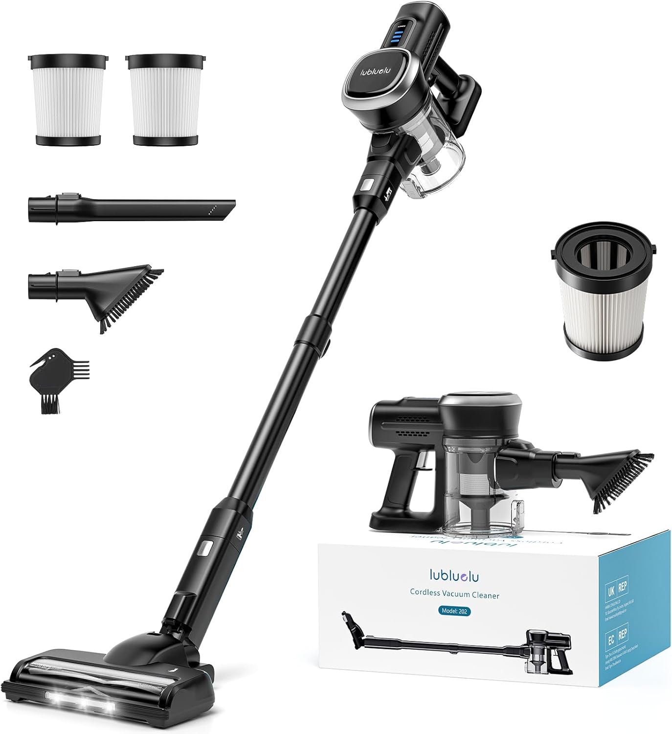Lubluelu Cordless Vacuum Cleaner Set Bundled with an Extra Hepa Filter (Black)