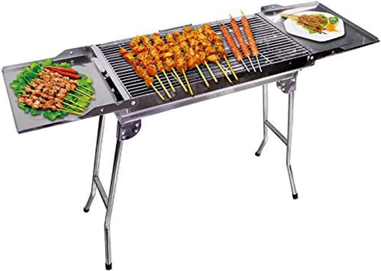 Barbecue Grill Stainless Steel Portable Travel Folding Tall Barbecue BBQ Charcoal Grill with Legs - Silver Chrome, Lightweight, Foldable - for Camping, Picnic