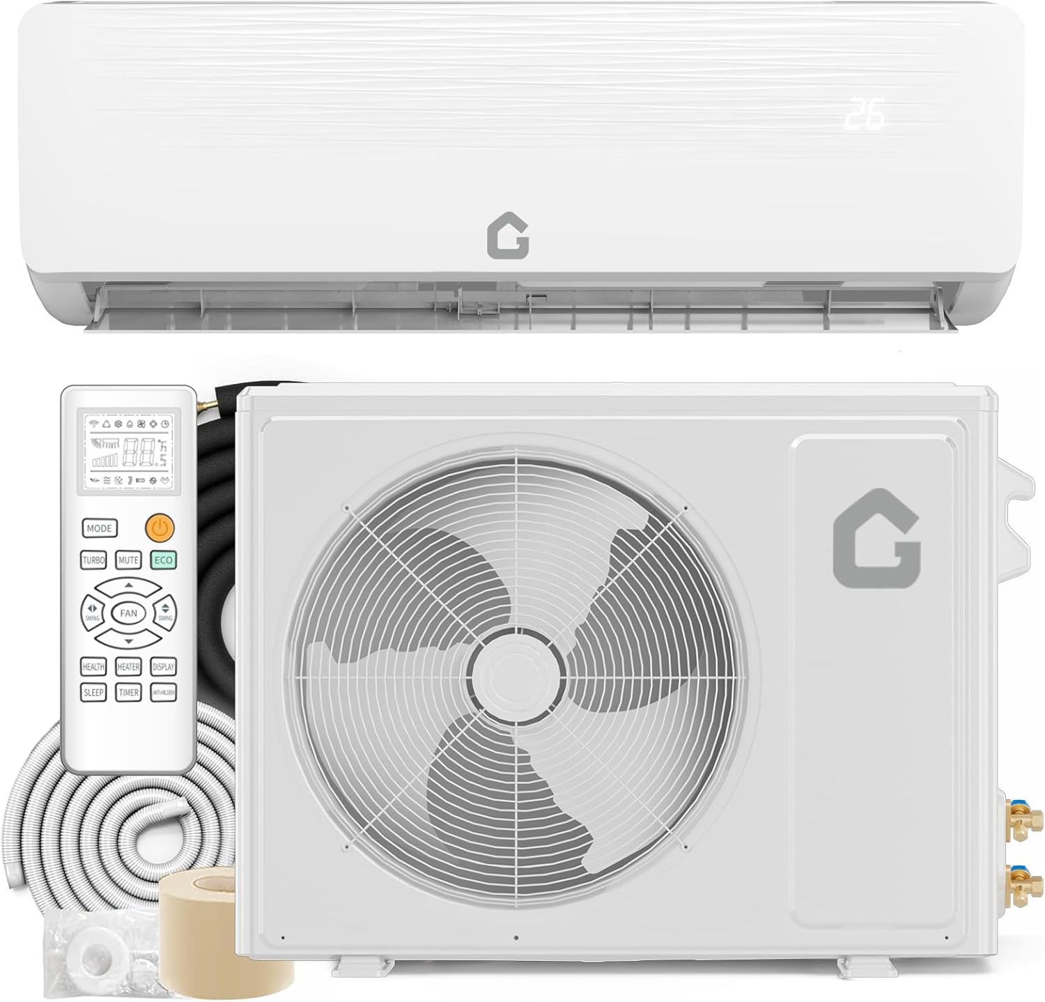 Garvee 12,000K BTU Split Air Conditioner and Heater, SEER2 19, 208-230V, All- Season Application, Remote Control, Sleep Mode, Timer Function, for Bedroom, Living Room and Space up to 750 Sq Ft