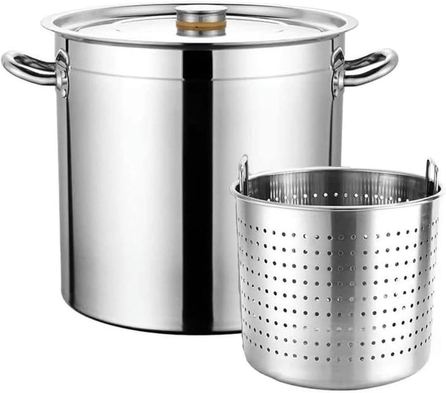 Commercial Stainless Steel Stock Pot Kettle 27Qt/45Qt/63Qt Heavy Duty Crawfish Seafood Turkey Fryer Pot Soup Boiler Outdoor Stockpot, Siliver,50L/45Qt,70L/63Qt