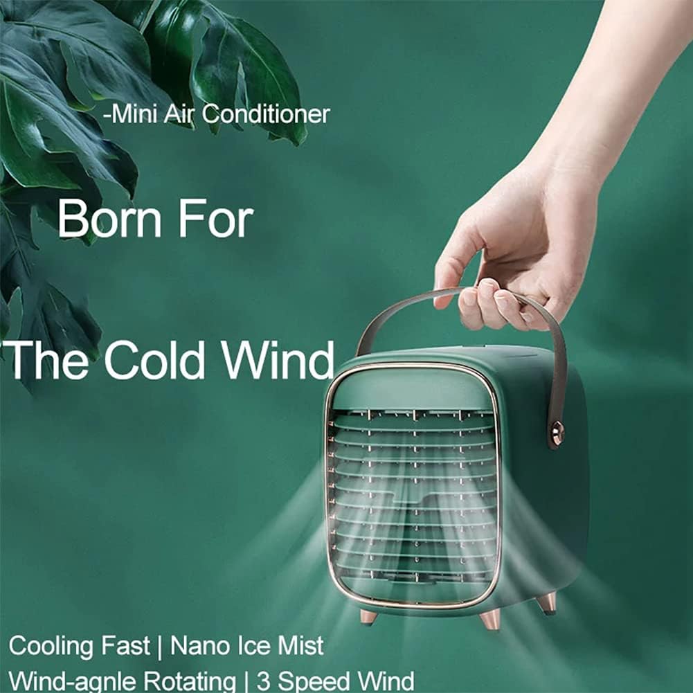 Portable Air Conditioner, 3 In 1 Evaporative Cooler, Mini Silent Design, Usb Rechargeable Fan, Home Office Dual Use (Green)