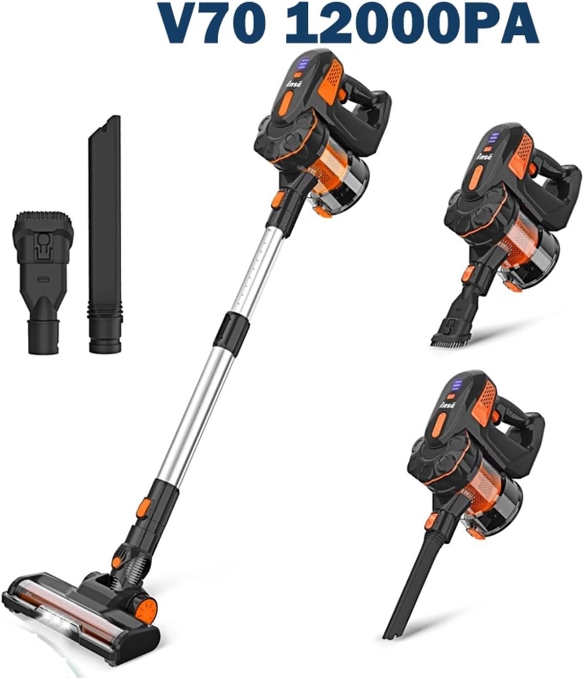 Compatible With INSE V70 Cordless Vacuum Cleaner, 16KPa Suction Power, 10-in-1 Multi-Surface Stick Vacuum, 40min Runtime For Hardwood Floor Carpet Pet Hair Home Car Cleaning(V70 Blue)