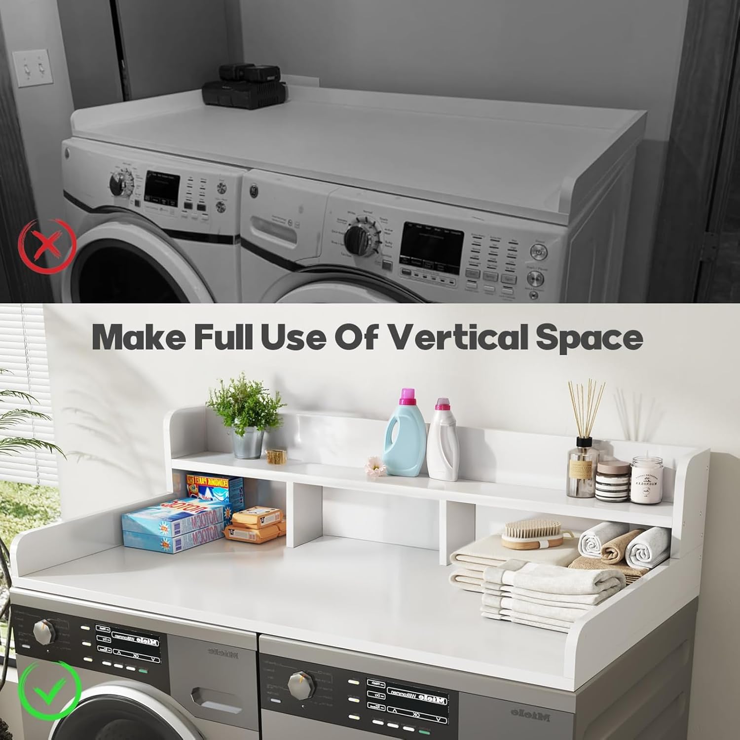 Montary 2-Tier Washer-Dryer Countertop Shelf Cover (54