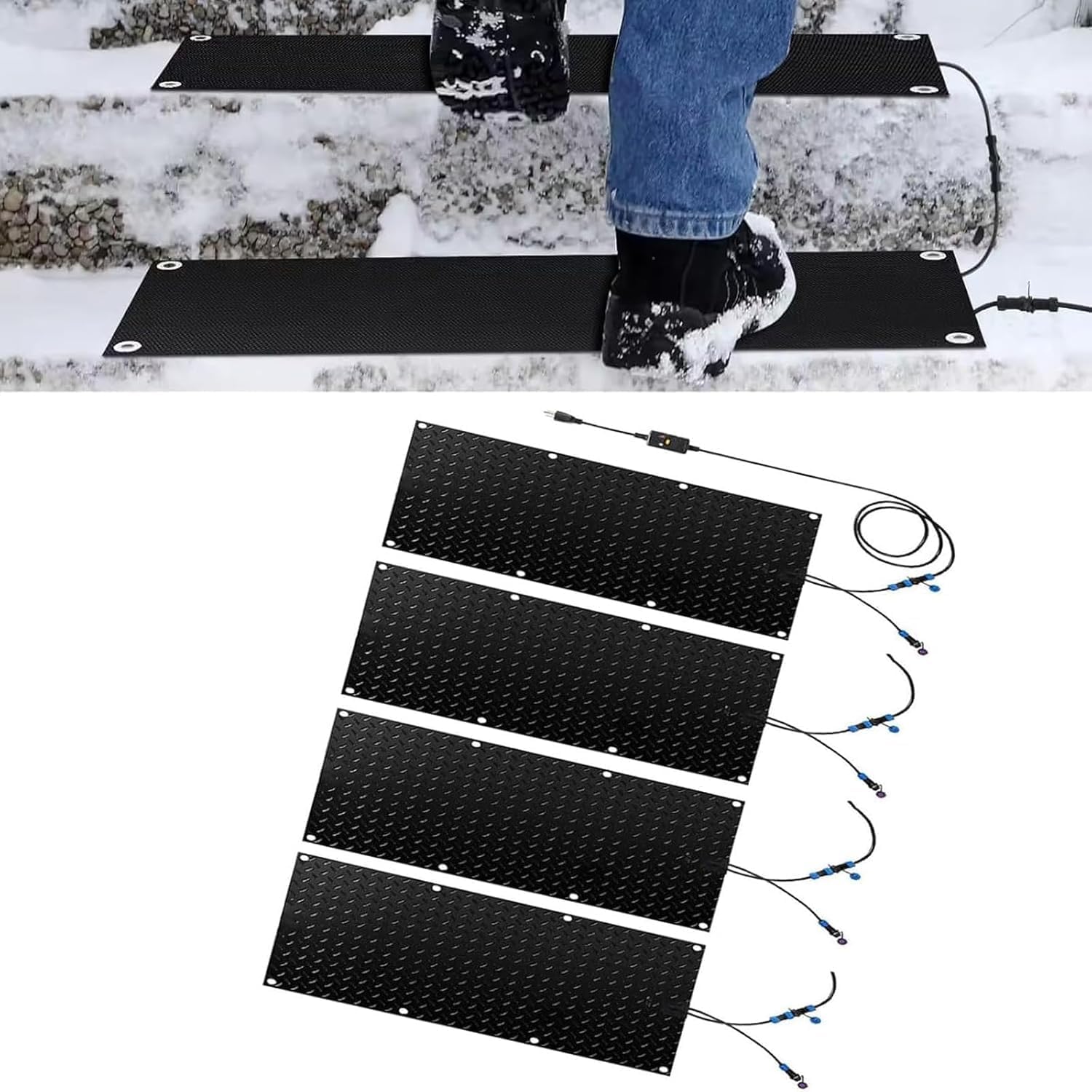Outdoor Heated mat Walkway Snow Melting mats，1/2/3/4/5 pcs ，Outdoor Stairs- with Power Cord Non Slip Rubber Heated Mat for Winter Outdoor Stairs, Steps, Doorwa(4 Pcs,30x120cm/12x48in)