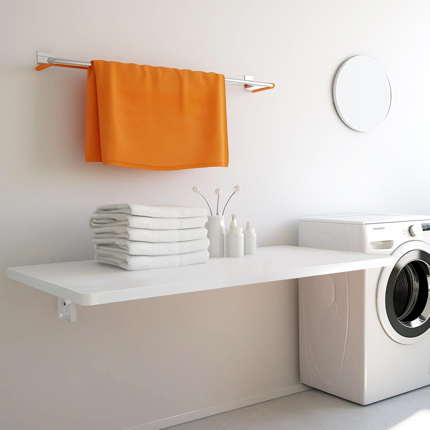 Laundry Folding Table, 40'' x 20'' Wooden Wall Mount Desk, Laundry Table for Folding Clothes, White, 40'' Length