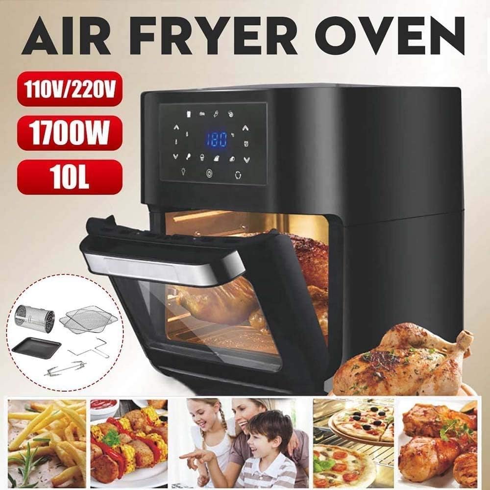 10.6Qt Digital Air Fryer, Toaster Oven & Oilless Cooker, 1700W, LED Touchscreen, Non-Stick Detachable Basket, 10-in-1 Countertop Oven with Dehydrator & Rotisserie,6 Accessories