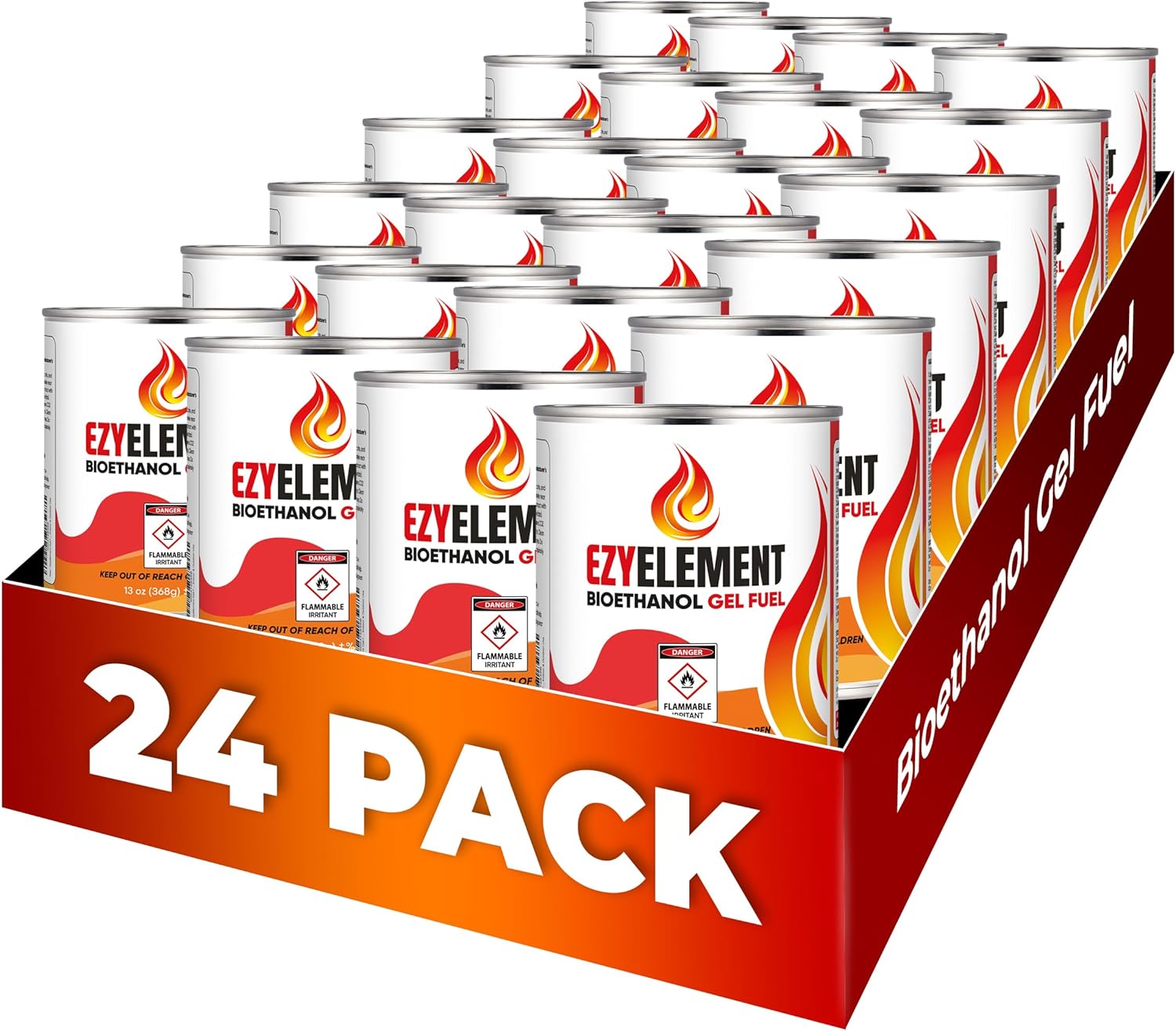 Gel Fuel for Indoor & Outdoor Use – Make The Smart Choice with a Non-Toxic, Clean-Burning Bioethanol Gel Fuel That Creates a Beautiful Real-Flame Glow (24 Pack, 13oz/368g)