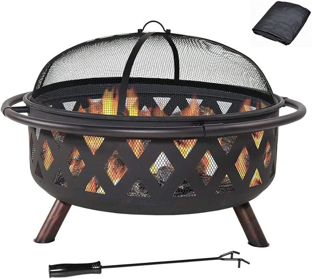 36 Inch Outdoor Fire Pit,with Cooking BBQ Grill Grate Fireplace Poker,Large Portable Wood Burning Firebowl