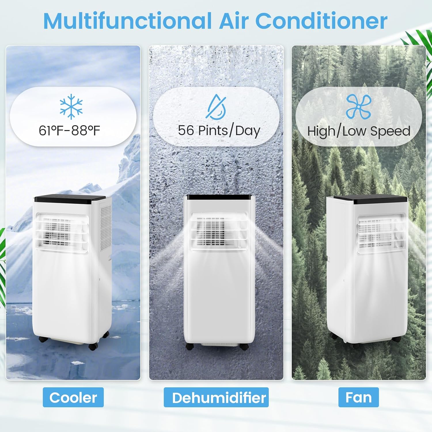 GOFLAME 10000BTU Portable Air Conditioner, 3-in-1 AC Unit with Built-in Dehumidifier, Fan Mode, Sleep Mode & 24H Timer, Powerful AC with Remote & Window Vent Kit, Cool Up to 250 sq.ft., White