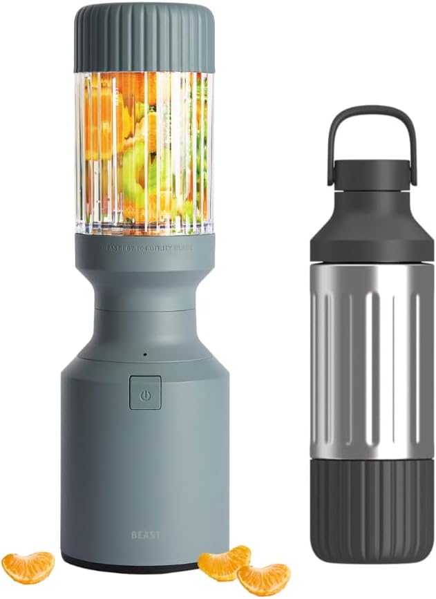 The Beast Mini Blender (Mist) + Stainless Bottle Bundle (Black) | 600W Mini Countertop Kitchen Blender | Blend Smoothies and Shakes, Dressings, Sauces, Dips