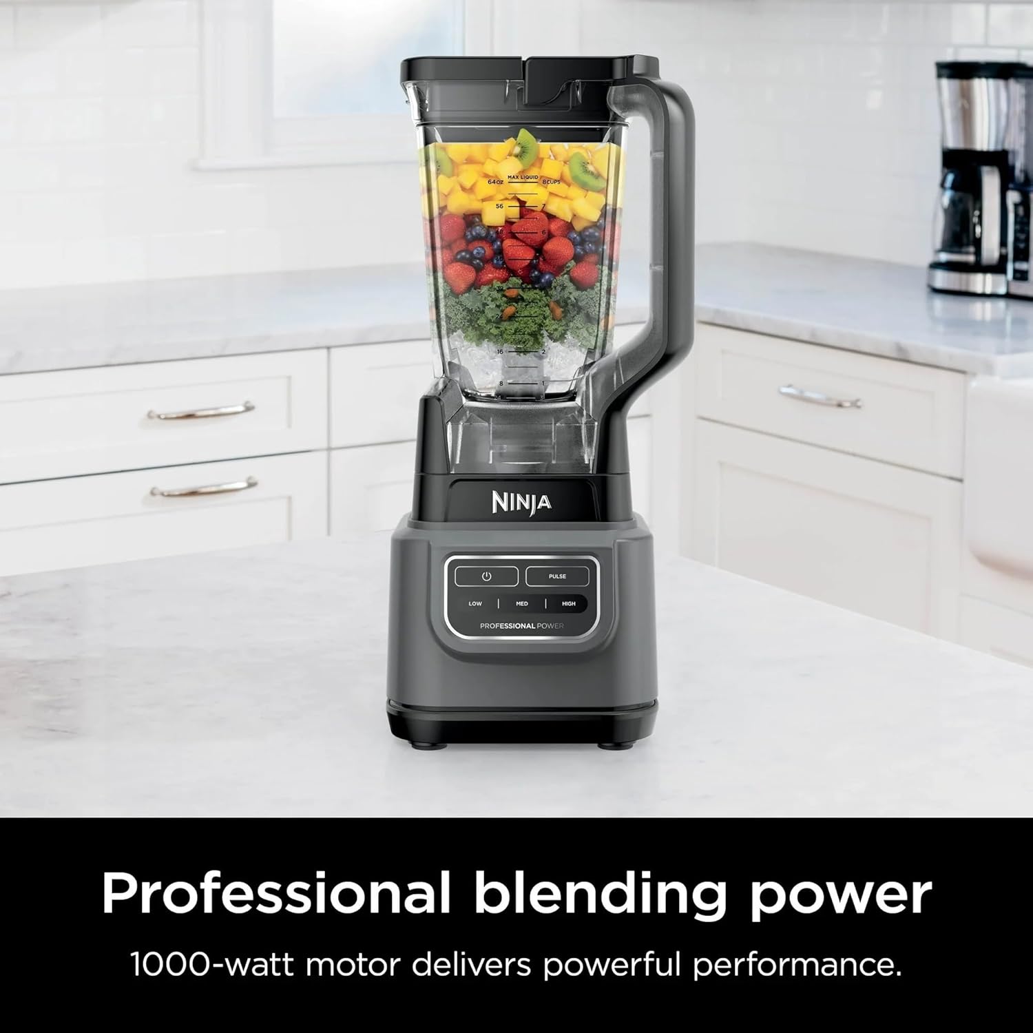 Ninja Professional 72 Oz Countertop Blender with 1000-Watt Base and Total Crushing Technology for-Smoothies, Ice and Frozen Fruit, Black (Renewed)