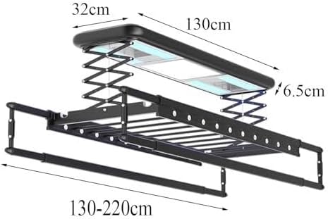 Ceiling Electric Clothes Dryer with Remote Control & LED Light, 35kg Load, Adjustable Height, Indoor Towel & Laundry Rack, 20 Hanging Holes, Quiet Operation(Black)