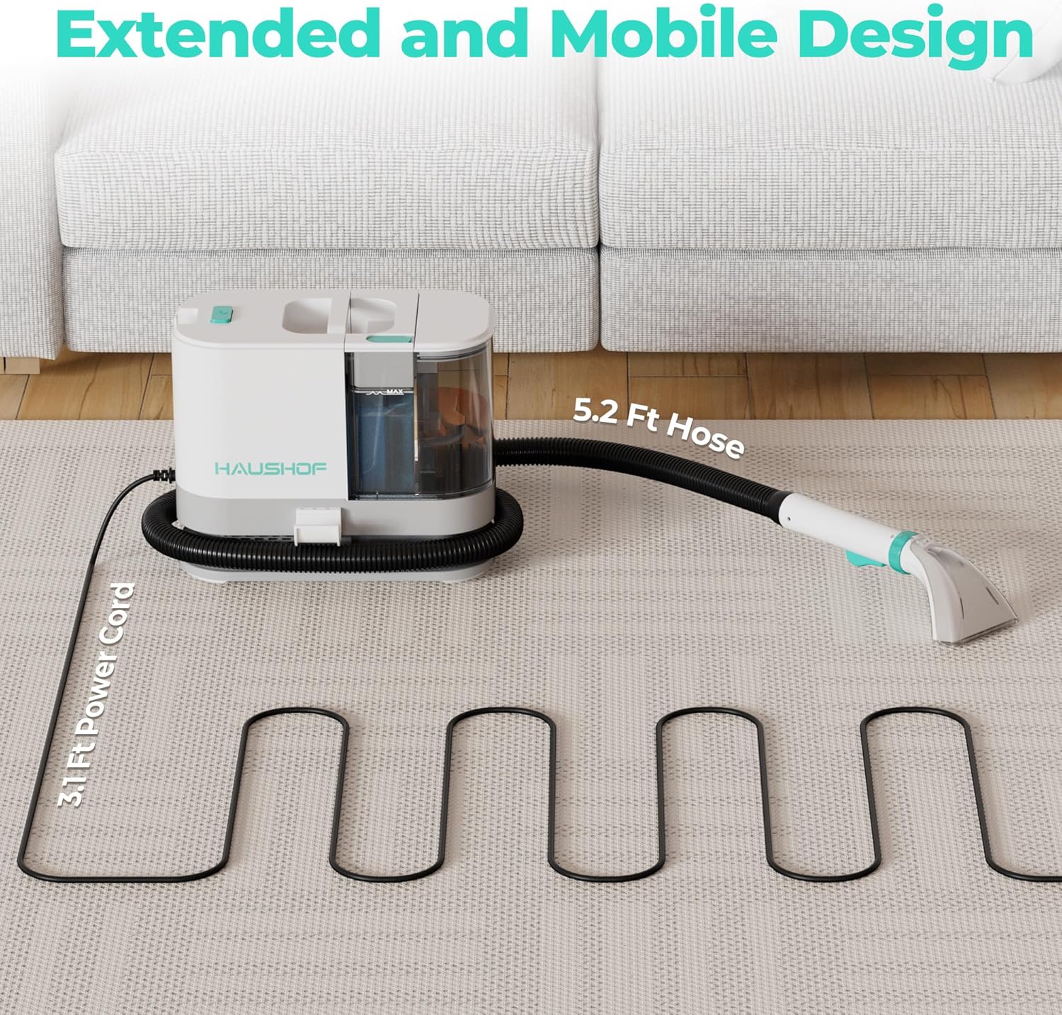HAUSHOF Portable Carpet Spot and Upholstery Cleaner Machine, 13Kpa Powerful Suction & Spot Remover, Deep Stain Cleaning for Rug, Carpet, Car Seats, Pets, Stairs, Couches, with Cleaning Solution