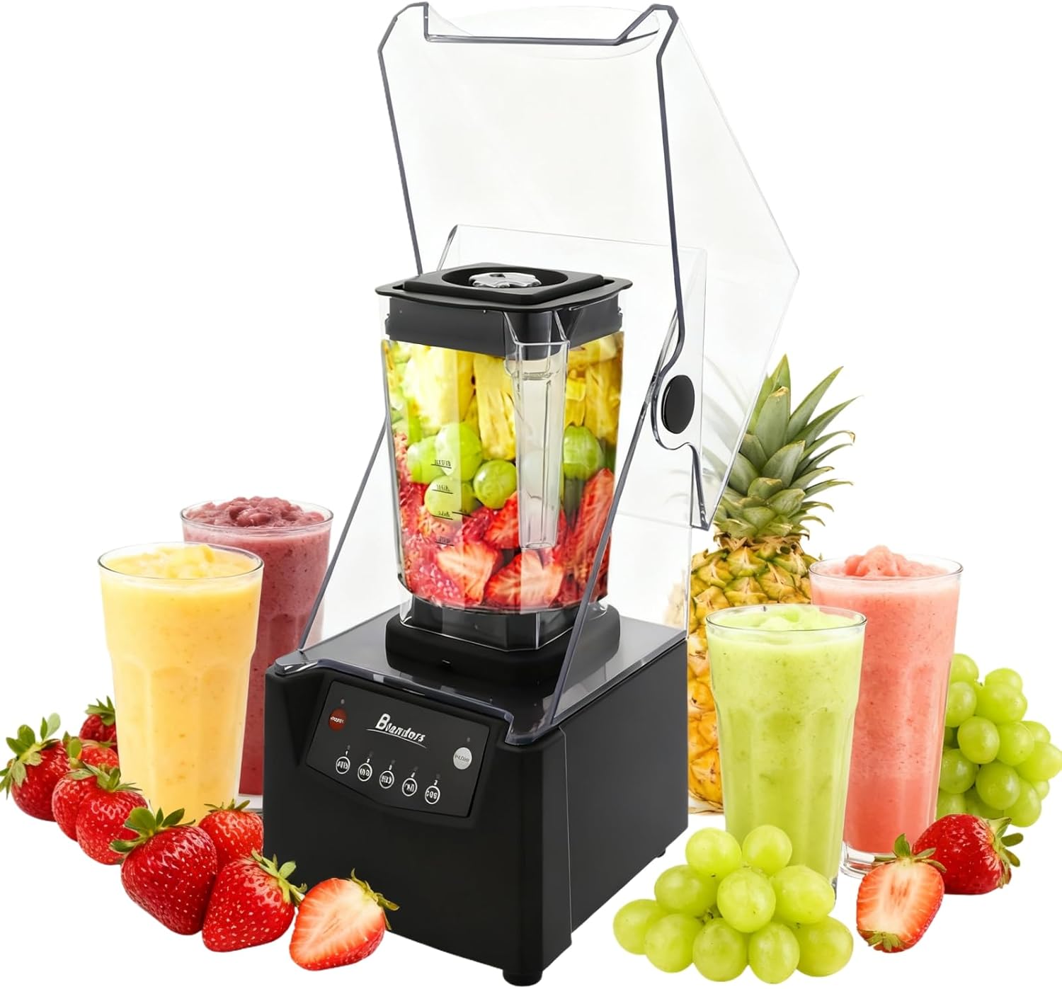 Commercial Smoothie Blender with Quiet Shield 61oz Quiet Blender for Smoothies 2600W High Powered Blenders Stainless Steel Milk Shake Machines for Smoothies, Milkshakes, and Sauces