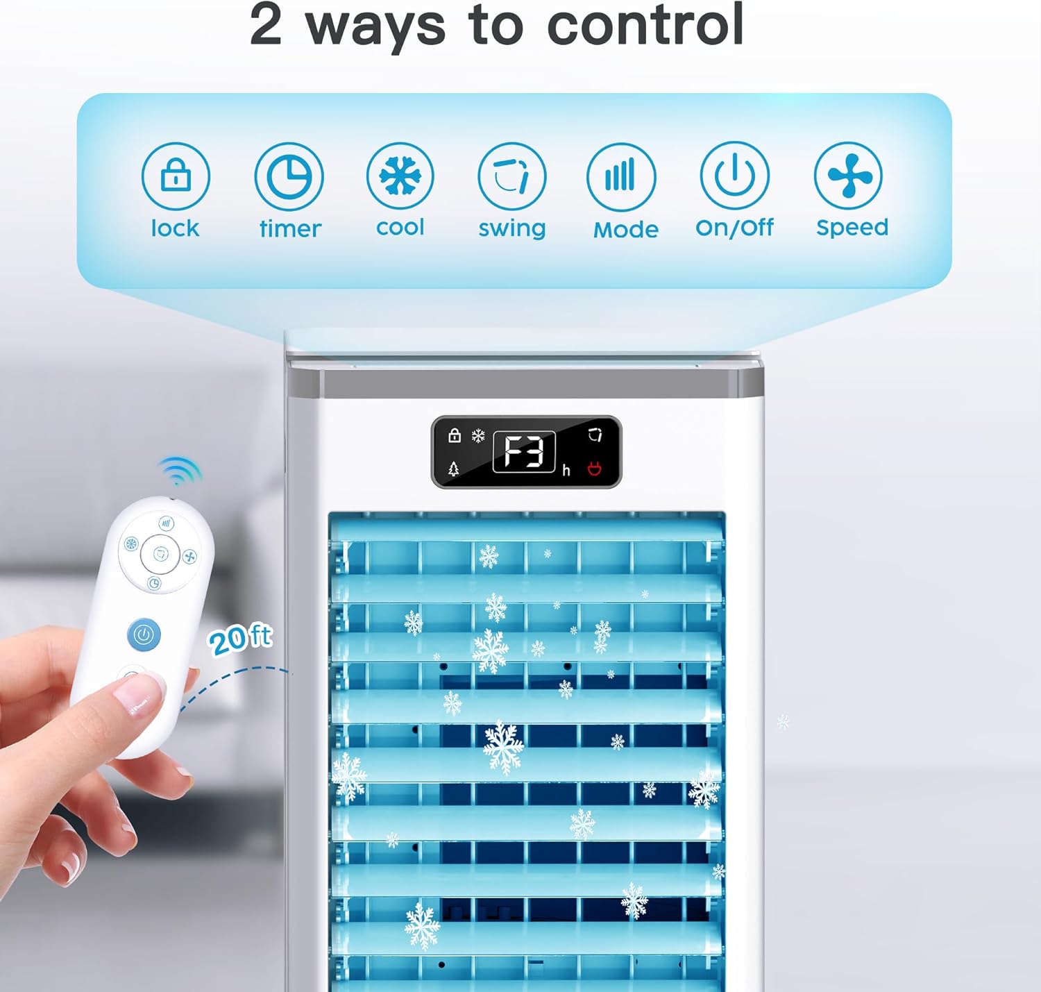 Windowless Portable Air Conditioners Fan, Evaporative Air Cooler w/3 Modes & 3 Speeds, 12H Timer for Smart Auto-off, 2-Gal Tank for 20H Cooling,16FT Remote,No Hose Needed,46db Swamp Cooler