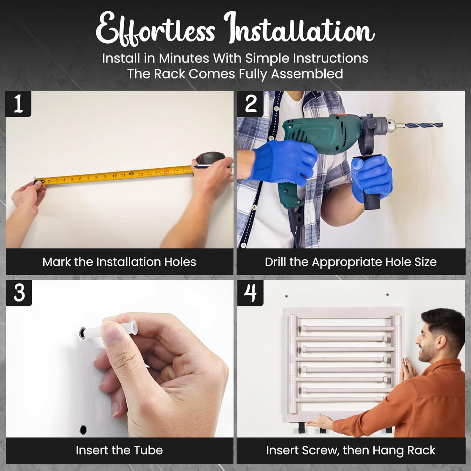 Wall Mounted Drying Rack - Clothes Drying Rack Wall Mounted for Laundry - 20 INCH - with 5 Hooks and 8 arms - 80 lbs Capacity - White Bamboo