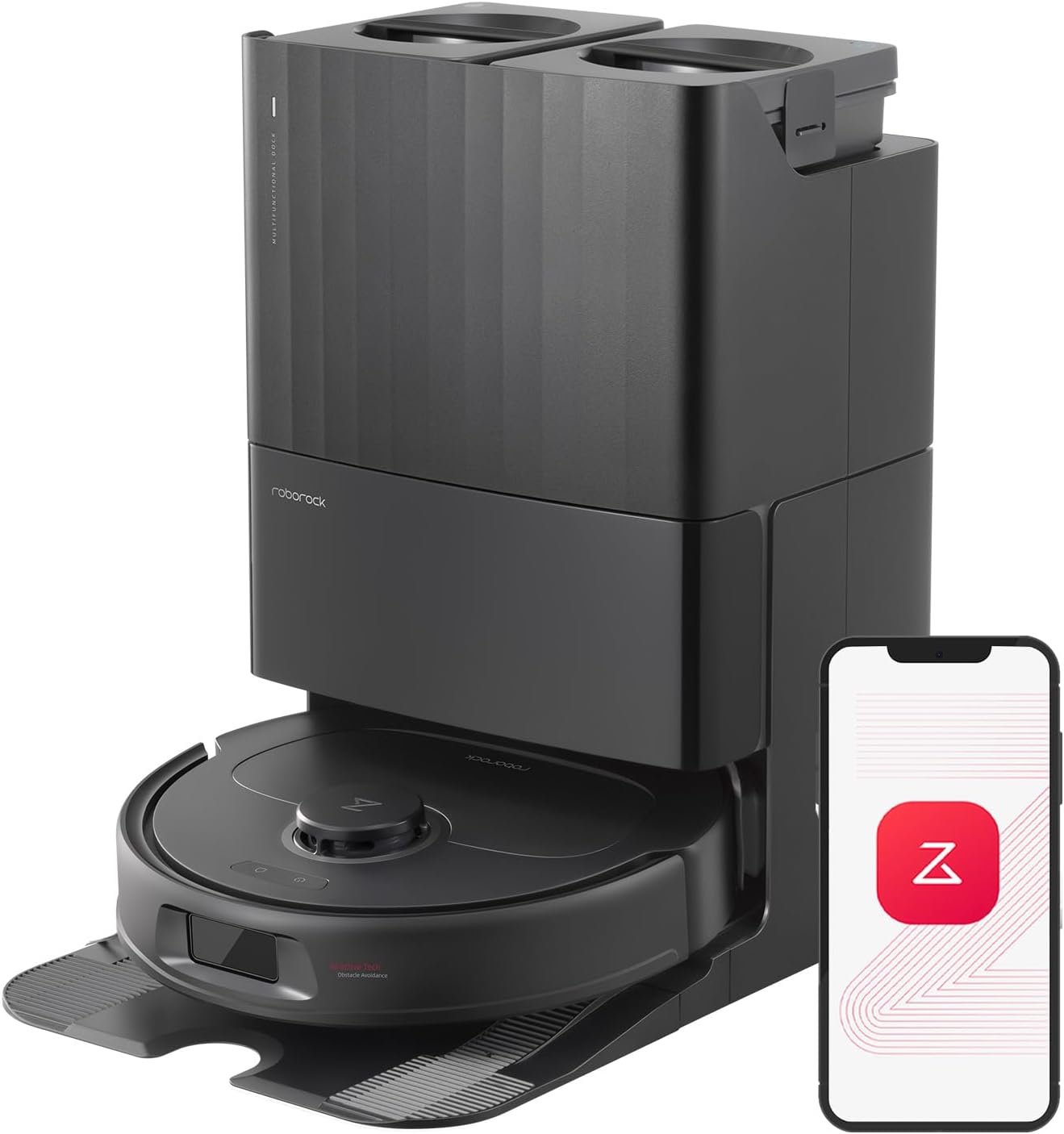 roborock Qrevo Plus Robot Vacuum and Mop with FlexiArm Design Edge Mopping, Auto Mop Washing & Drying, Reactive Tech Obstacle Avoidance, 7,000 Pa Suction, Black (Renewed)