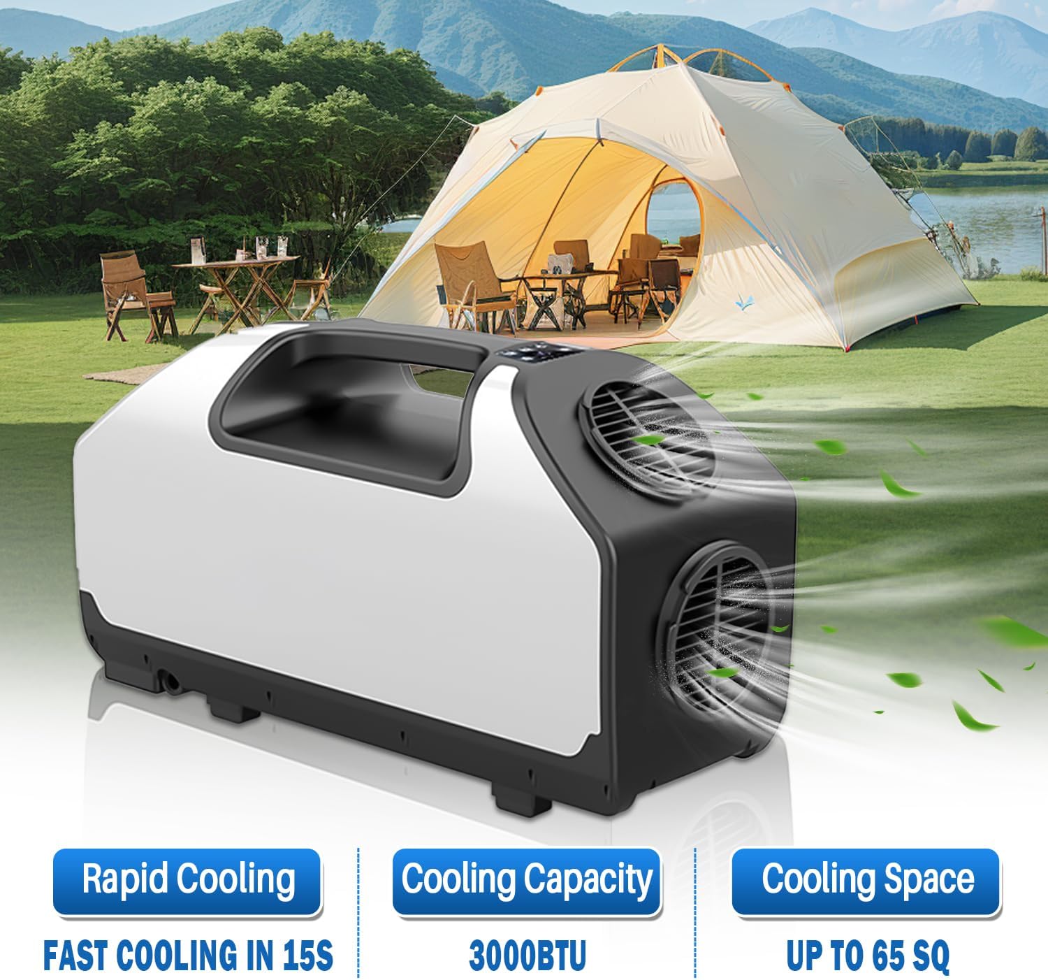 Tent Air Conditioner, 24V 3000BTU 700W Portable Camping Air Conditioner, 15s Fast Cooling LED Display 300Min Contination, 3 Wind Speeds for Van Life, Camping Tent, Outdoor, Indoor White